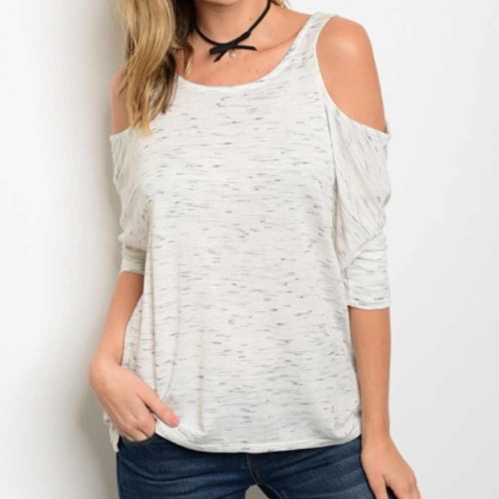 White & black cold shoulder top